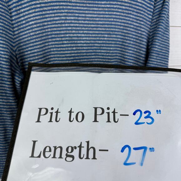 Women's ONYX Moda Blue Gray Striped Quarter Sleeve Tie Knot Blouse Size XL - Picture 7 of 7